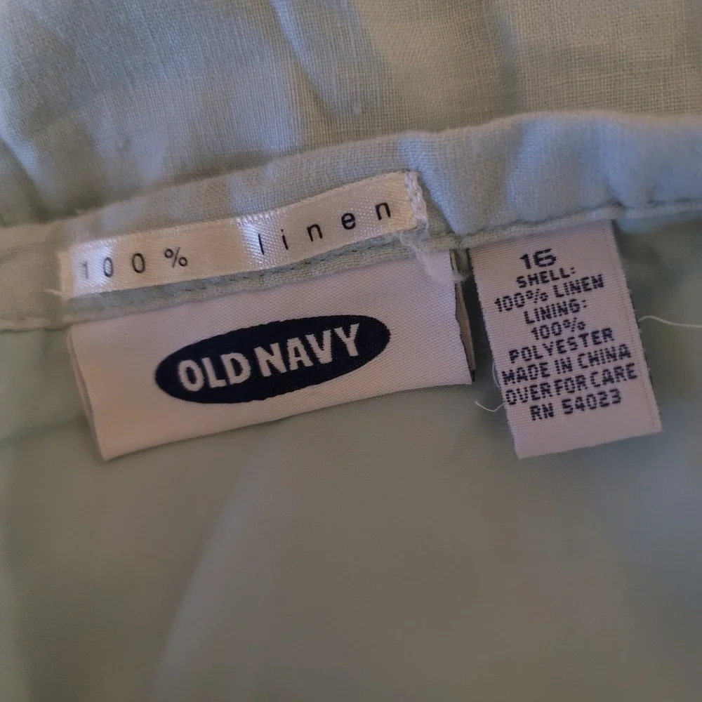 OLD NAVY‎ 100% Linen Light Blue Midi Skirt Sz 16 Embroidered Floral 34x25